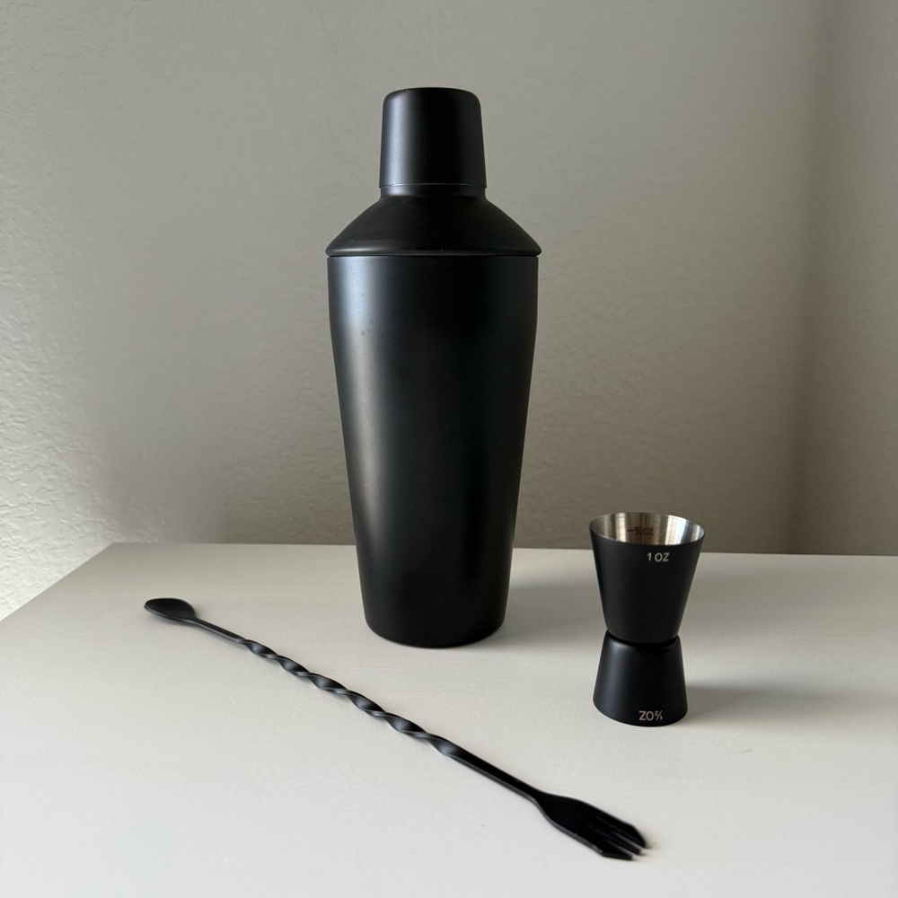 “World Market" Gordon Matte Black Stainless Steel Home Bar Set